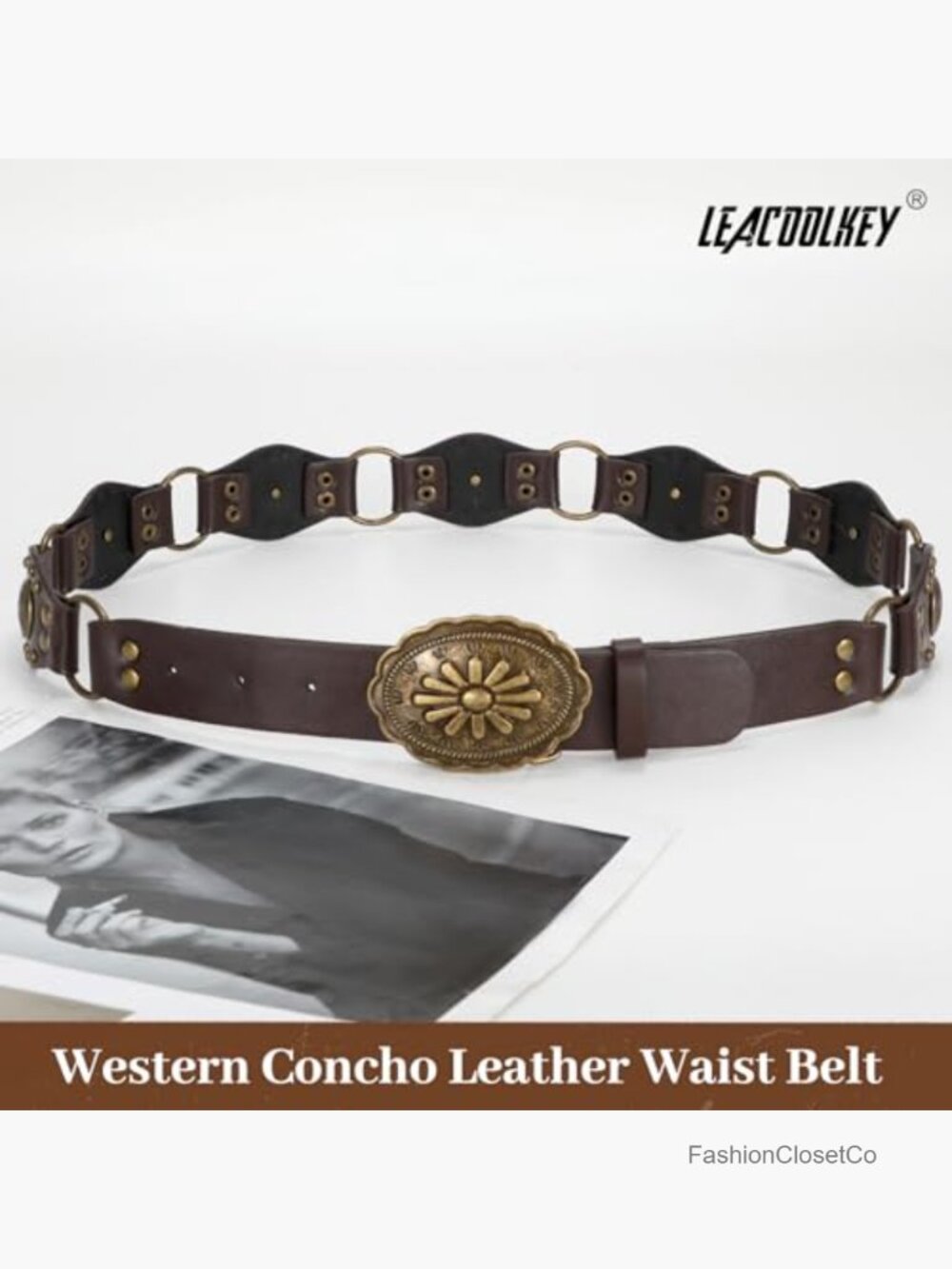Vintage Leather Western Concho Belt with Rivets for Women - Picture 5 of 7